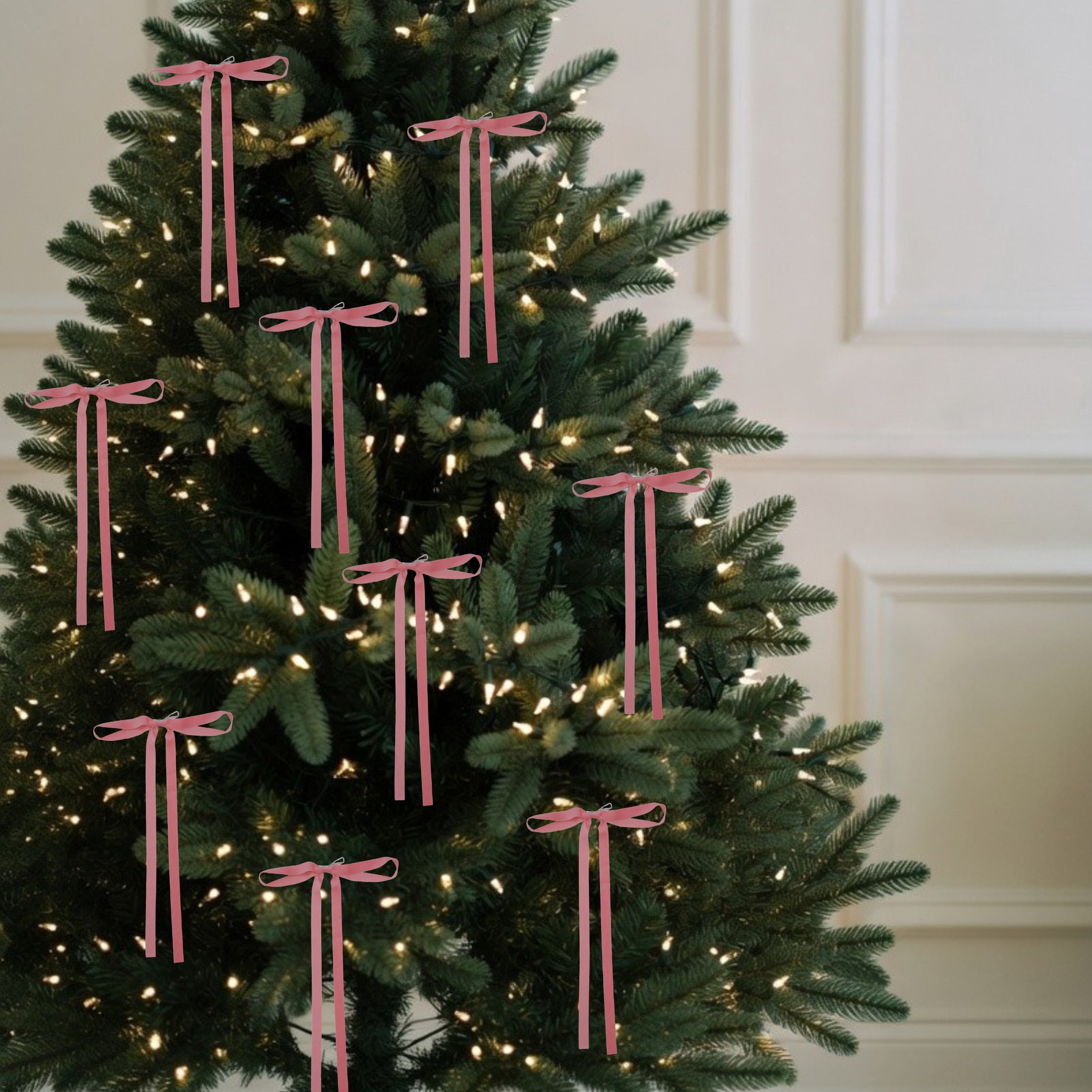 Pink Decorative Christmas Bows with Long Tails, 16", 4 Count, by Holiday Time