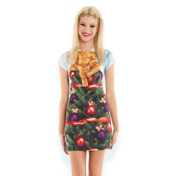 Faux Real Shirt F133679-S Womens Tree Ugly Christmas Dress, Green - Small