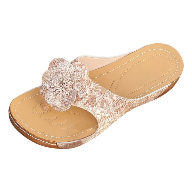 Bmisegm Women Sandals New Pattern Fashion Flower Decoration Flip Flop Wedge Comfortable and Lightweight Non Slip Summer Casual Shoes Sandals Women Summer Pink 7