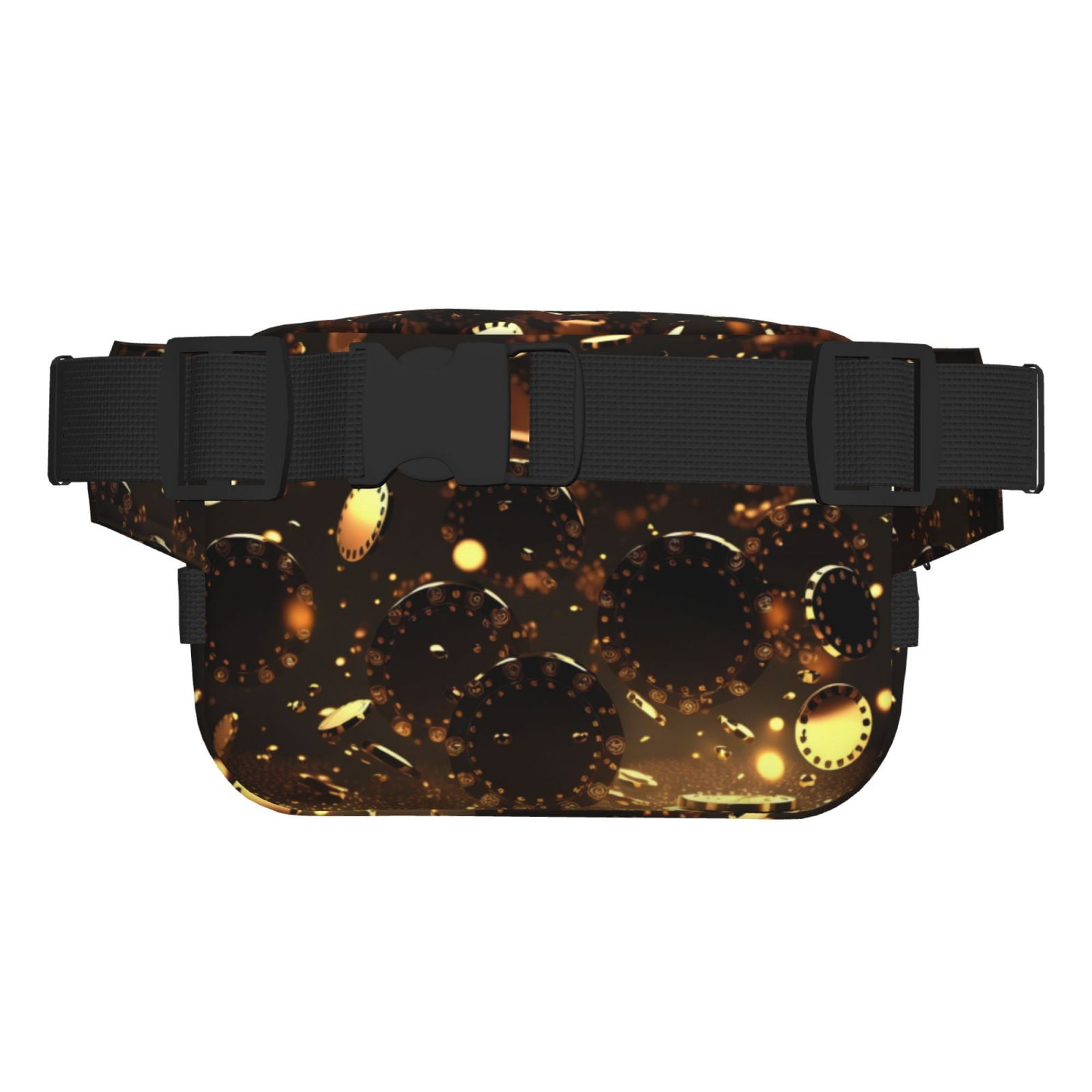 Picia Classical Golden Casino Print Square Double-Layer Waist Bag Mini Adjustable Waist Belt Bag Exercise Running Travel Hiking