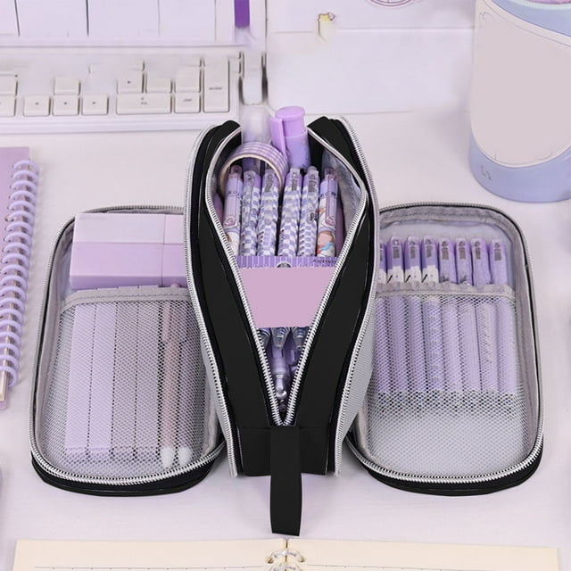 Estuche cilíndrico para lápices para estudiantes de primaria. Organizador de papelería con cremallera de gran capacidad y múltiples compartimentos para guardar útiles escolares y organizar