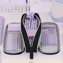 AuroraX Large Pencil Pouch with 3 Compartments,Cute Black Pencil Case with Handle,Pen Bag