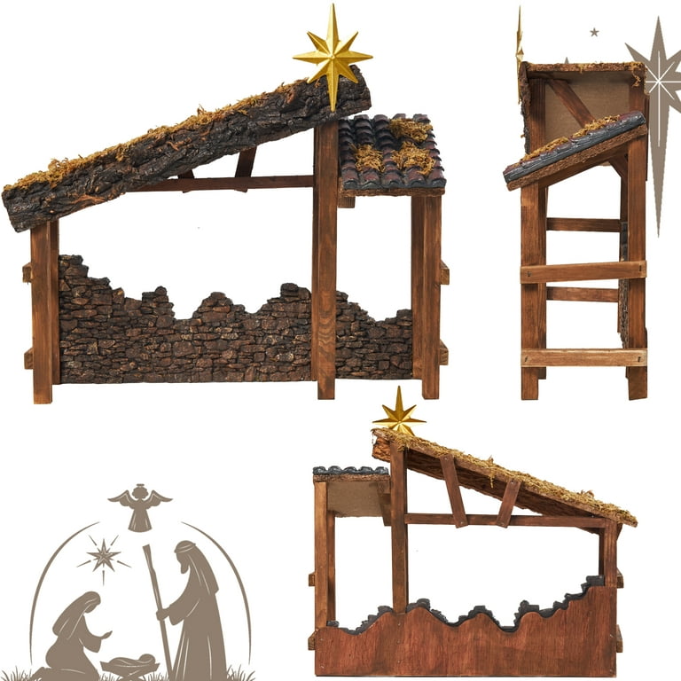 TOETOL Manger for Nativity Set for Inside Resin Scale Holy Family Nativity  Stable Creche Desk Tabletop Home Decor Collectable Christmas Decorations 7  inch 