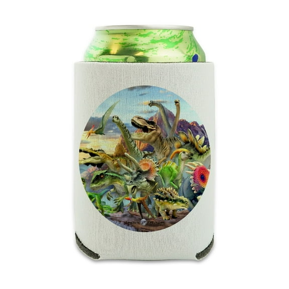 Dinosaurs Jurassic Dinosaurious Stampede Can Cooler - Drink Sleeve Hugger Collapsible Insulator - Beverage Insulated Holder