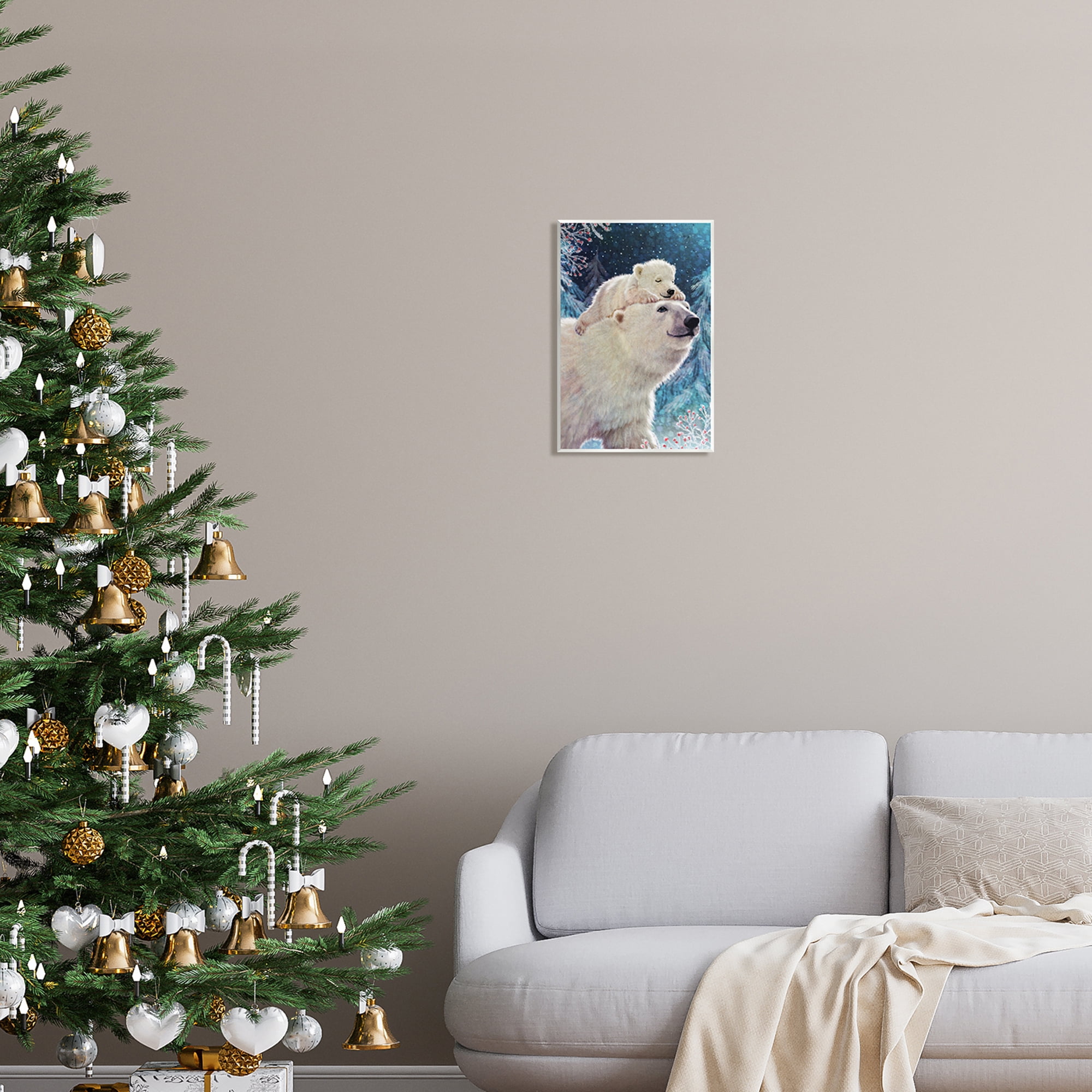 Stupell Industries Polar Bear & Cub Winter Scene Holiday Painting Unframed Art Print Wall Art