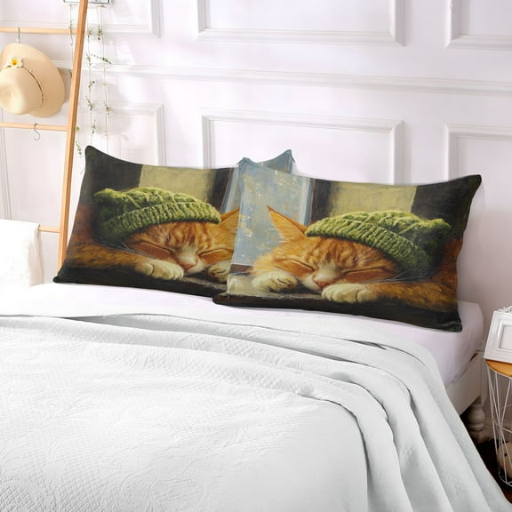 Pillow Case Plush Pillow Sleepping Green Caps Cat Case standard size/King size/Queen size Bed Pillow Pillowcases