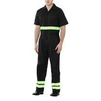 Toptie Men's Reflective Coverall Enhanced Visibility Coverall, Short Sleeve Length Regular-Black-2XL Regular