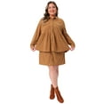thumbnail image 4 of Agnes Orinda Women's Plus Size 2 Piece Corduroy Button Down Peplum Shirts and Elastic Waist A Line Mini Skirt Set with Pockets 1X Brown, 4 of 6
