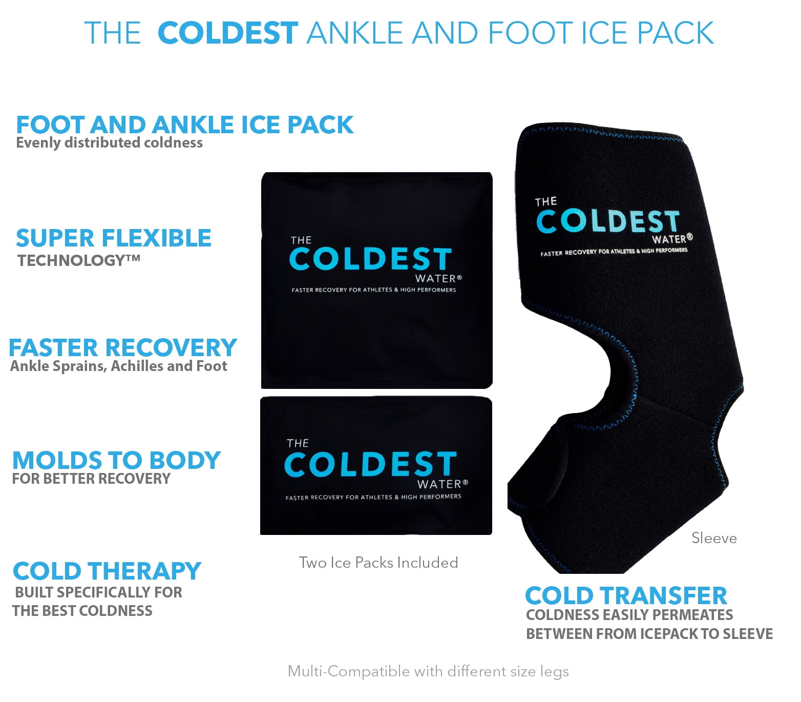 Bursitis /& Sore Feet Achilles Tendon Injuries Foot /& Ankle Pain Relief Ice Wrap with 2 Cold Gel Packs XS-XL for Sprained Ankle Plantar Fasciitis Freezable and Reusable