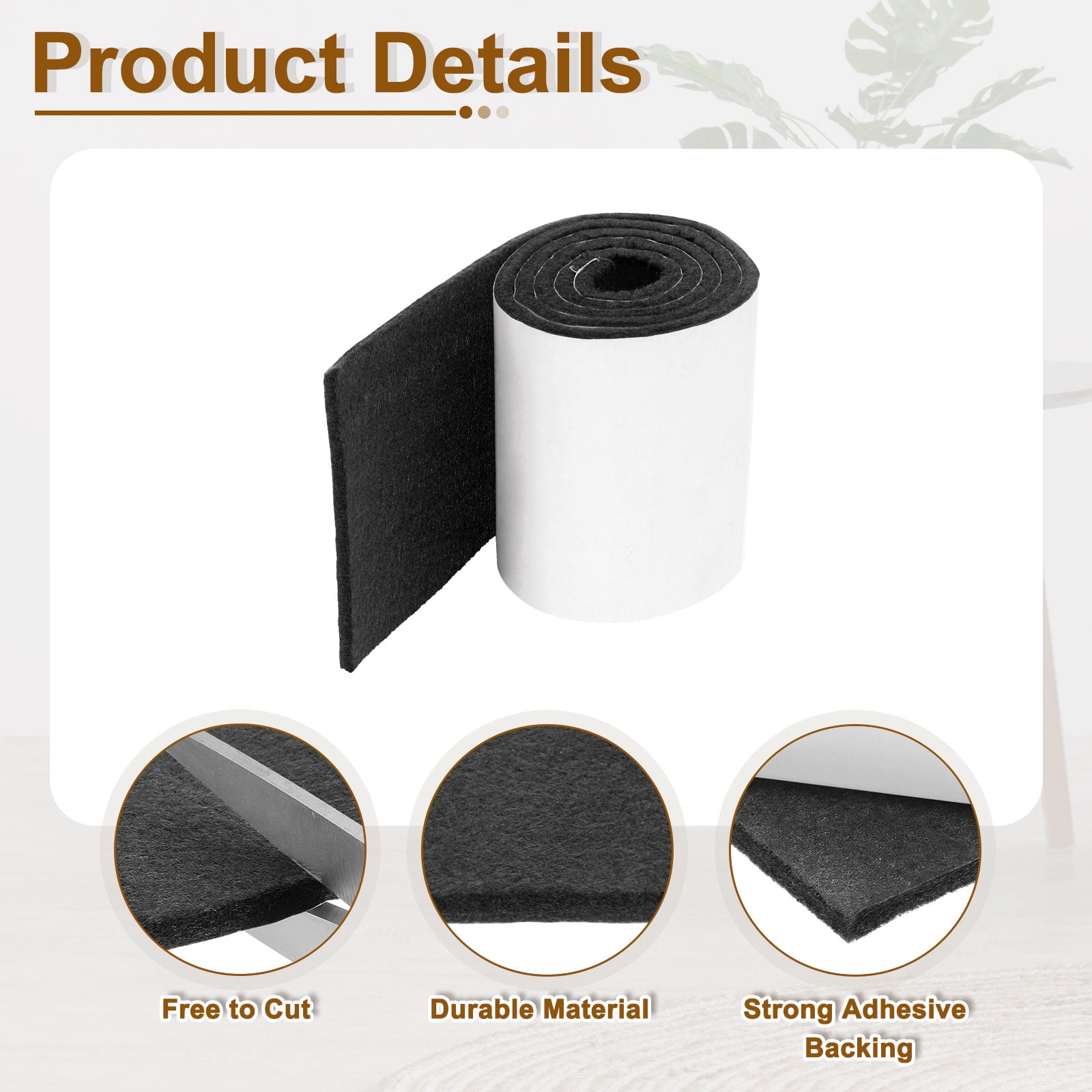 Felt Strips with Adhesive Backing, 2 Pack 4" x 40" x 0.2" Adhesive Felt Strips Anti Scratch Furniture Felt Tapes Self-Stick Felt Pads for Protecting Hardwood Floor, Black