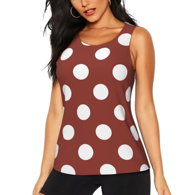 Fotbe Maroon And White Polka Dot Blusas Sin Mangas para Mujer – Estilo Casual, Corte Suelto, Slim-Fit, Cuello Redondo Deportivo, Tops de Verano para Gimnasio y Yoga-XX-Large