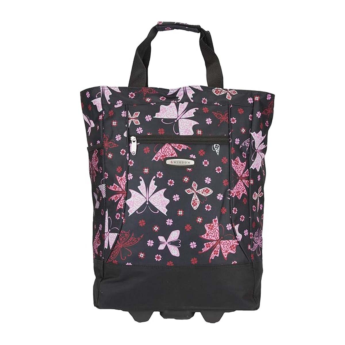 20" Carry-on Rolling Luggage Bag,Print Shopping Bag Tote with Wheels,Portable Grocery Trolley Bag for Short Trips,Beach & Daily Use,Butterfly Flower - TF023