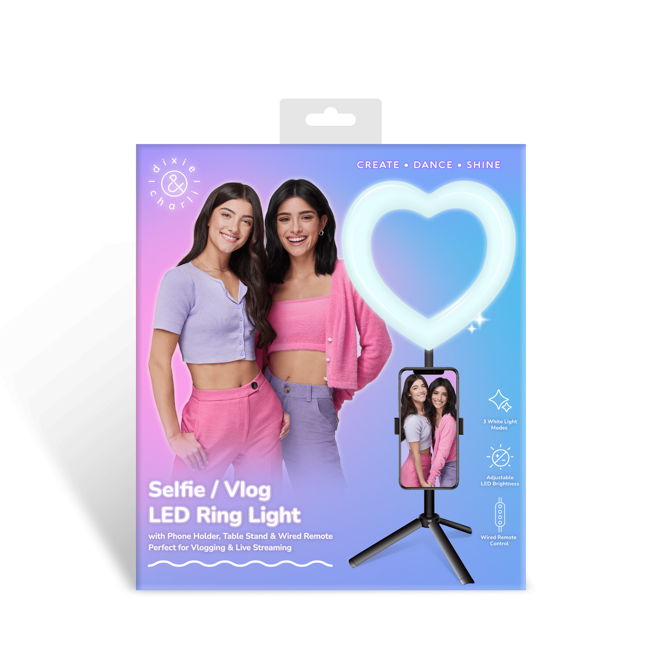 Dixie & Charli - Selfie / Vlog LED HEART Ring Light with Table Stand