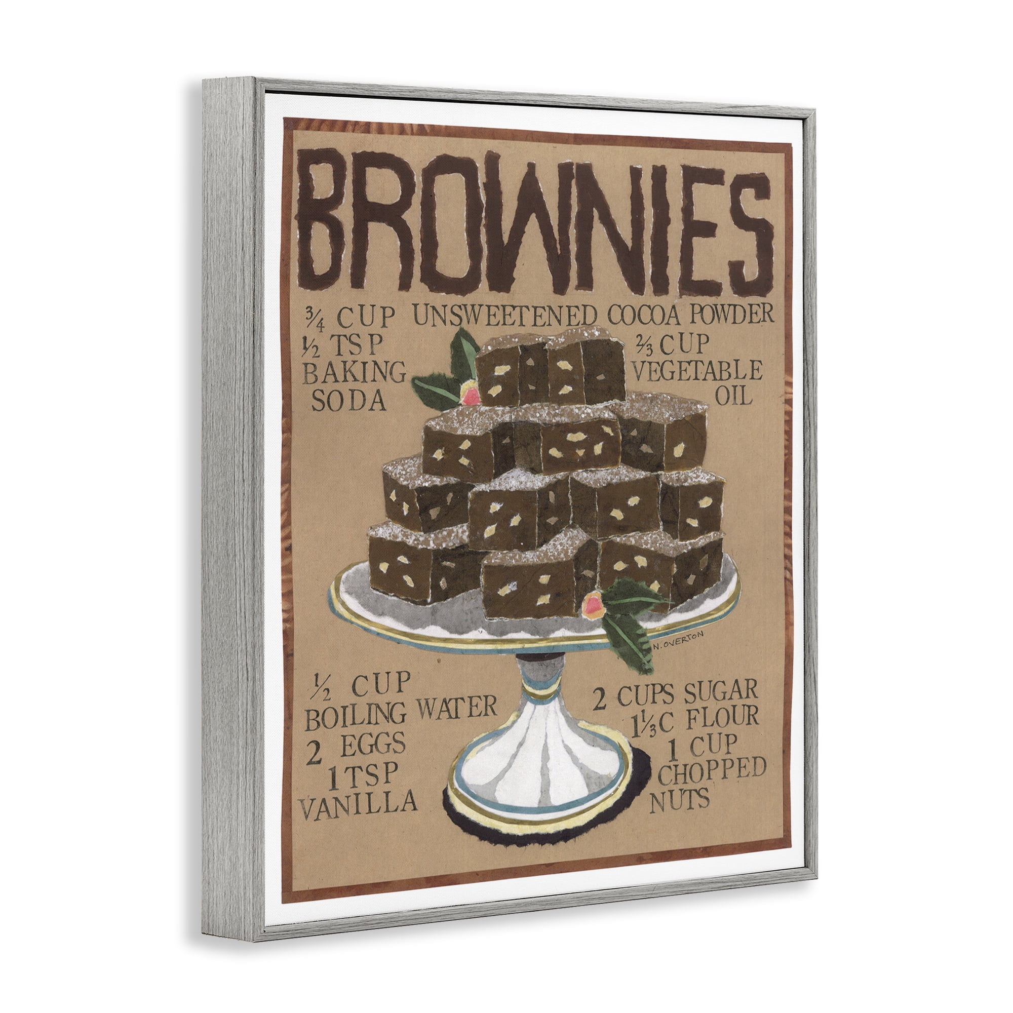 Stupell Industries Brownie Platter Recipe Food & Beverage Painting Gray Framed Art Print Wall Art, 24 x 30