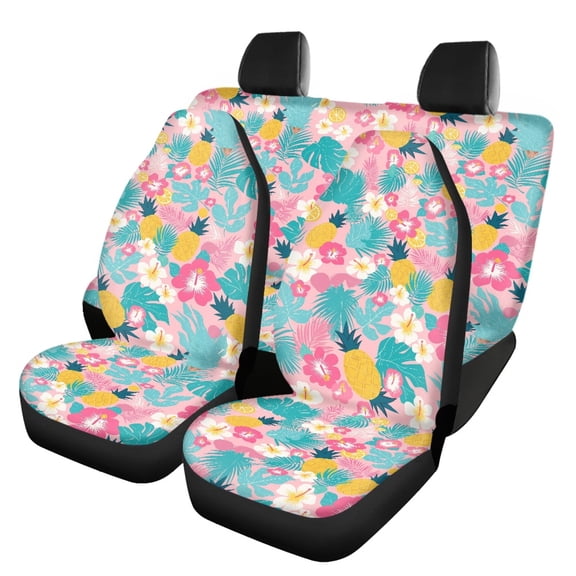 Uourmeti Tropical Pineapple & Hibiscus Floral Pattern Car Seat Cover Full Set Durable Car Seat Covers, Comfortable Compatible with Cars Truck
