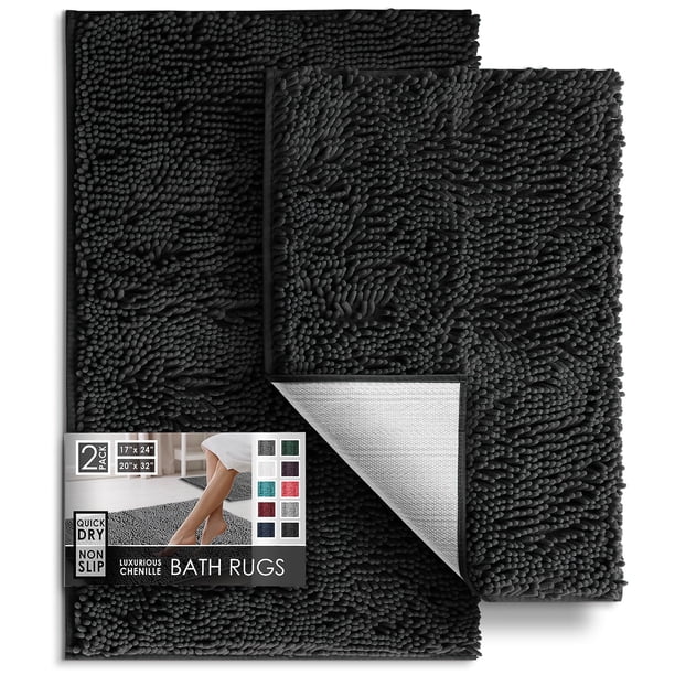 Juego de alfombras de baño de felpilla Hearth & Harbor, color negro