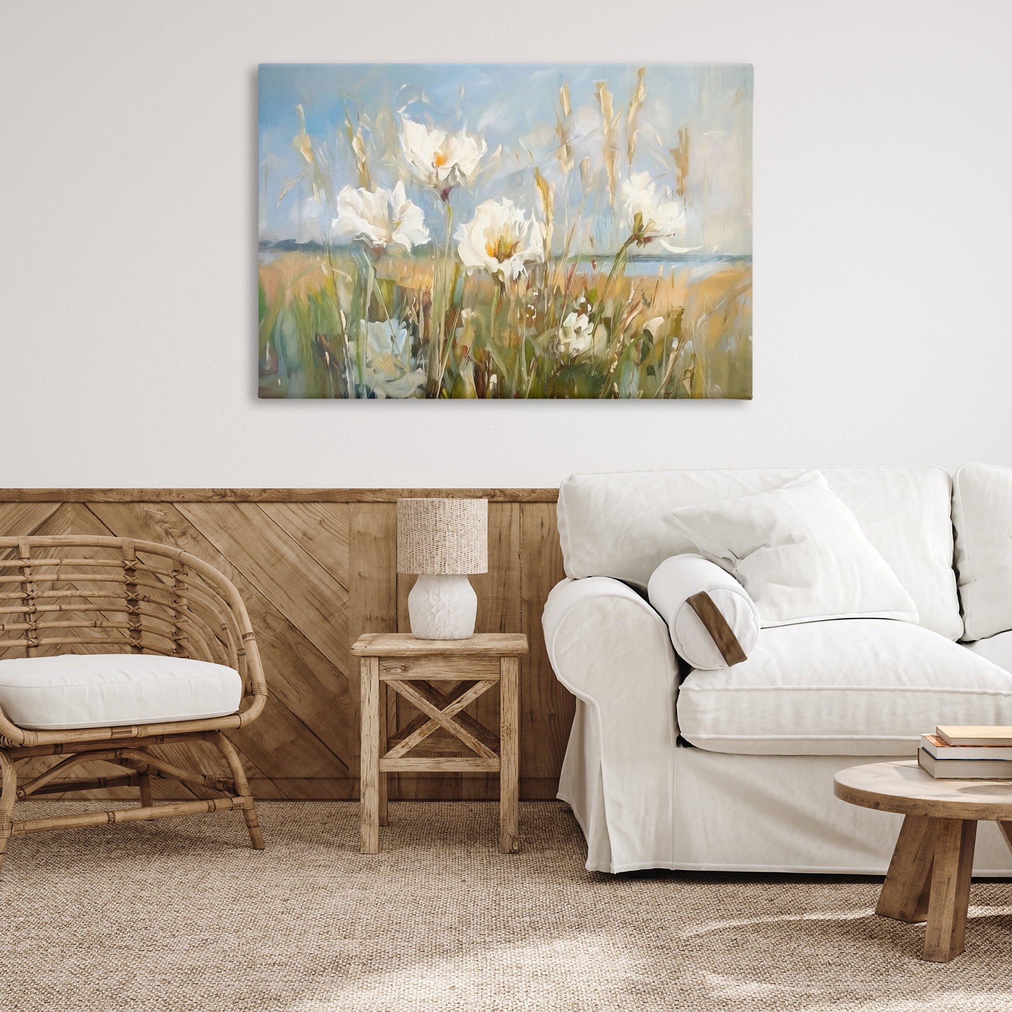Stupell Industries Soft Seaside Wildflowers Botanical & Floral Painting Gallery Wrapped Canvas Art Print Wall Art, 45 x 30