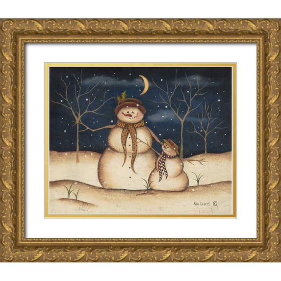 Lewis, Kim 31x26 Gold Ornate Wood Framed with Double Matting Museum Art Print Titled - Three Snowmen
