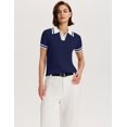 thumbnail image 4 of Jersey Micoson para mujer, cuello en V, manga corta, tejido azul marino, XXL, 4 of 6