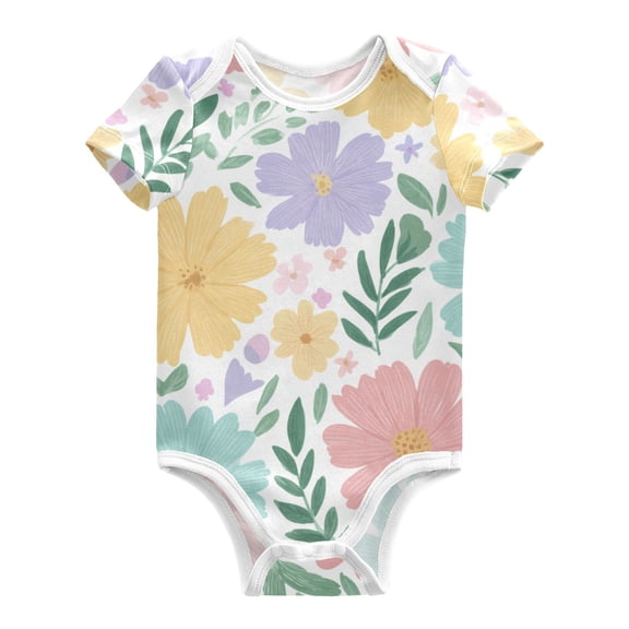 Delicate Soft Hue Flowers Leaves Pure Cotton Bodysuit Short Sleeve Pajamas One-Piece Romper Unisex 3 Months