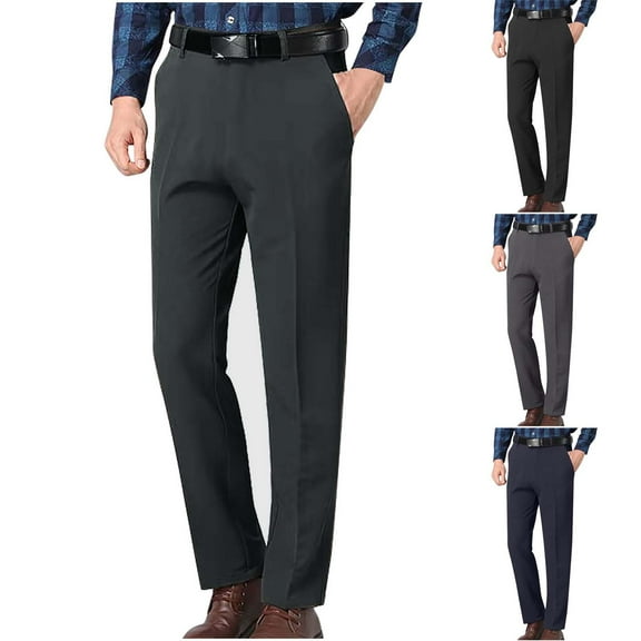 FRSASU Men’s Hidden Expandable Waistband Classic Fit Pleated Front Gabardine Dress Pant No Belt Dark Gray