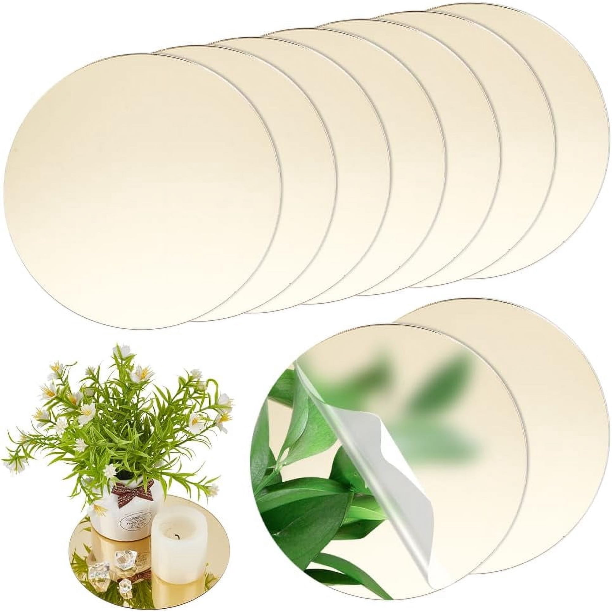 10 Pcs Acrylic Round Mirrors Gold Round Mirror Centerpieces for Tables Non Glass Mirror Plate Mirror Candle Plates for Crafts Wedding Party Wall Decorations 5.9inch in Diameter Golden