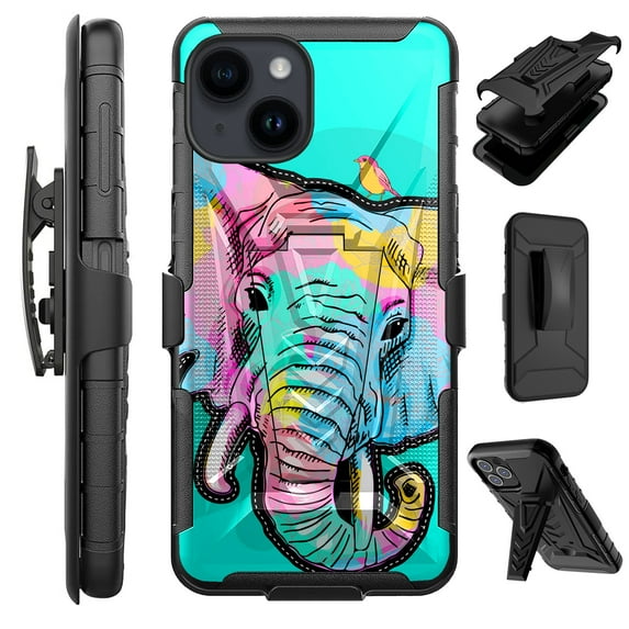 Compatible with iPhone 14 6.1" Hybrid Luxguard Holster Phone Case Cover (Teal Elephant)