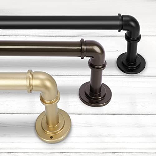 Gold Industrial Curtain Rods for Windows 28 to 48 Inch(2.3 to 4 Feet), 1 Inch Diameter Blackout Wrap Around Adjustable Heavy Duty Window Drapery Rods, Indoor and Outdoor