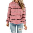 thumbnail image 4 of Jinhomg Women's Striped Print Sweatshirts Fall Casual Comfy Long Sleeve Hoodie Lightweight Loose Fit Kangaroo Pocket Sweatshirt with Drawstring Seasonal Sale Pink M, 4 of 6