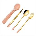 thumbnail image 1 of 3pcs Stainless Steel Dinnerware Set Camping Travel Sets Pink, 1 of 5