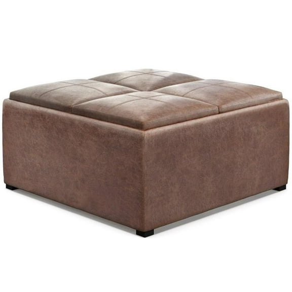 Trent Home 35" Square Faux Leather Coffee Table Ottoman in Umber Brown