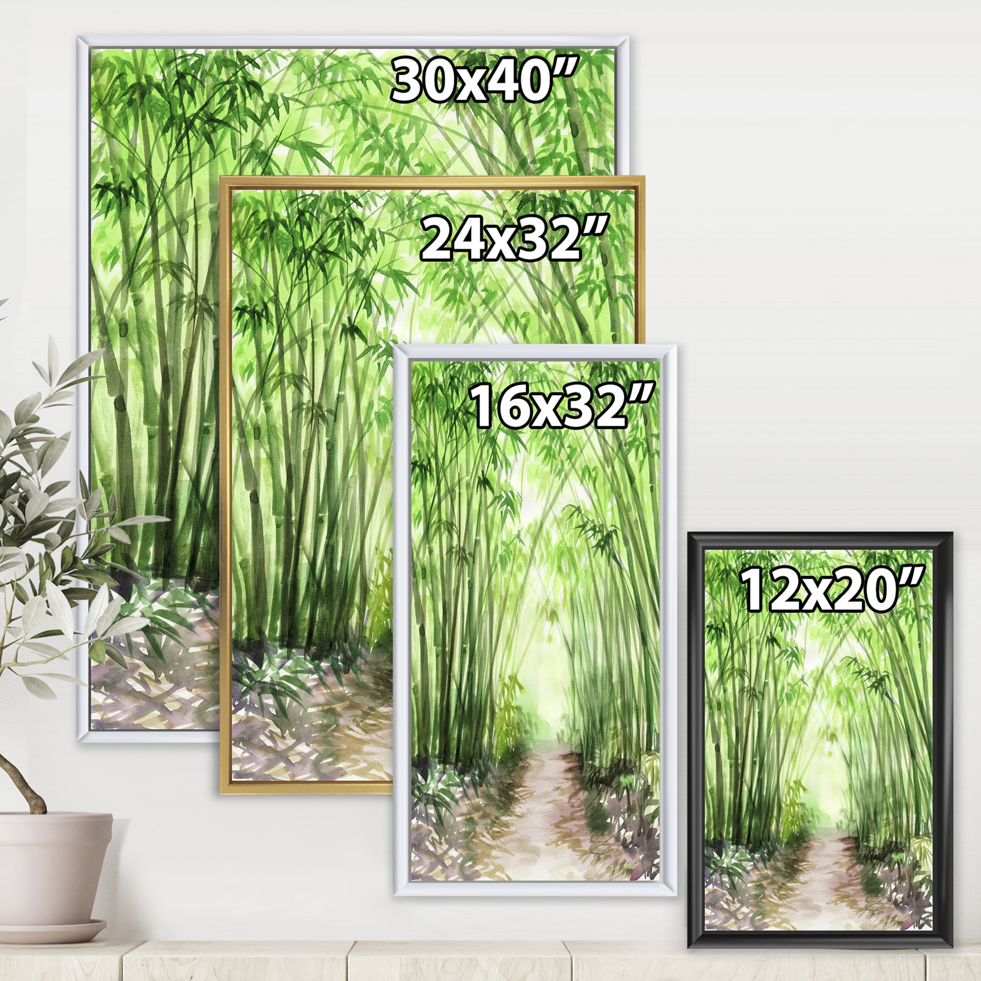 Designart 'Little Road Through Bamboo Forest' Traditional Framed Canvas Wall Art Print
