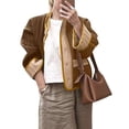 thumbnail image 2 of Chaquetas para Mujer, , Ligeras, Acolchadas, de Larga, Estilo Motero, con Bloques de Color Marrón M, 2 of 9