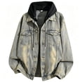 thumbnail image 3 of WRFWUL Mens Hooded Denim Jacket Faux Two Piece Long Sleeve Button Down Jean Coat Washed Trucker Coat, 3 of 4