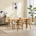 thumbnail image 3 of Guyou Modern Rattan Dining Chair Set of 6, Solid Wood Dining Side Chairs, Linen Upholstered Kitchen Chairs with Armrests for Kitchen Dining Room Living Room, Beige, 3 of 10