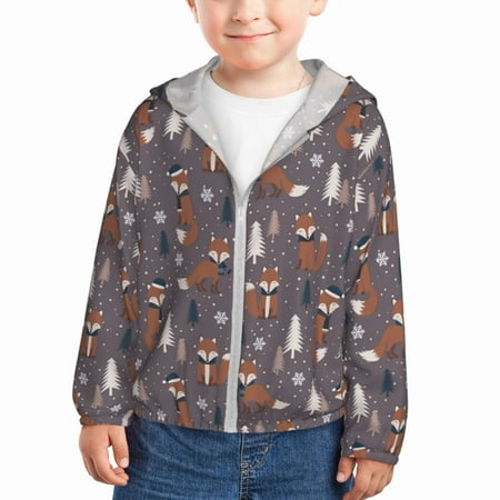 

Gaeub Snowflake Fox Print Athletic Sun Protection Hoodie for Kids Long Sleeve Outdoor UV Shirt Running Fishing Top for Boys Girls-18 Months