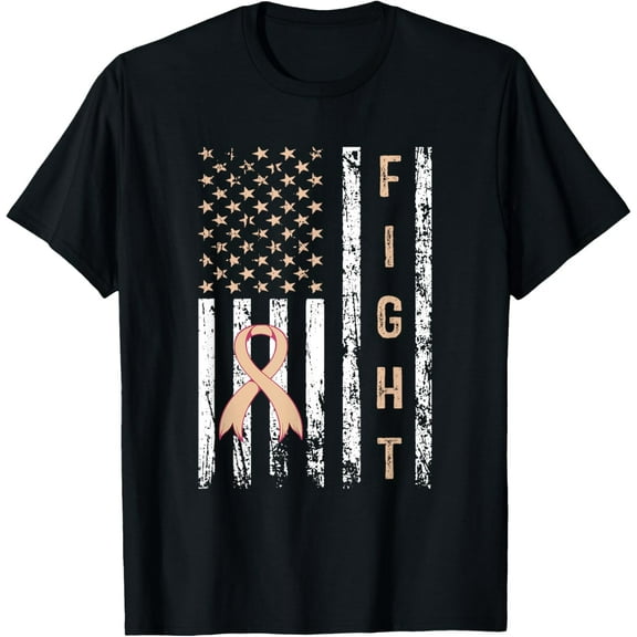 Uterine Cancer Fight Distressed US Flag Endometrial Warrior T-Shirt