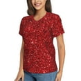 thumbnail image 2 of Vsdgher Red Glitter Women Shirts V Neck Short Sleeve Tops T-Shirt Basic Tees, S to 3XLXX-Large, 2 of 5