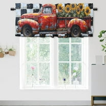 Farm Truck Curtain Valances for Kitchen Sunflower Black and White Plaid Rod Pocket Window Valance for Living Room Bedroom 54 by 18 in, 1 Panel