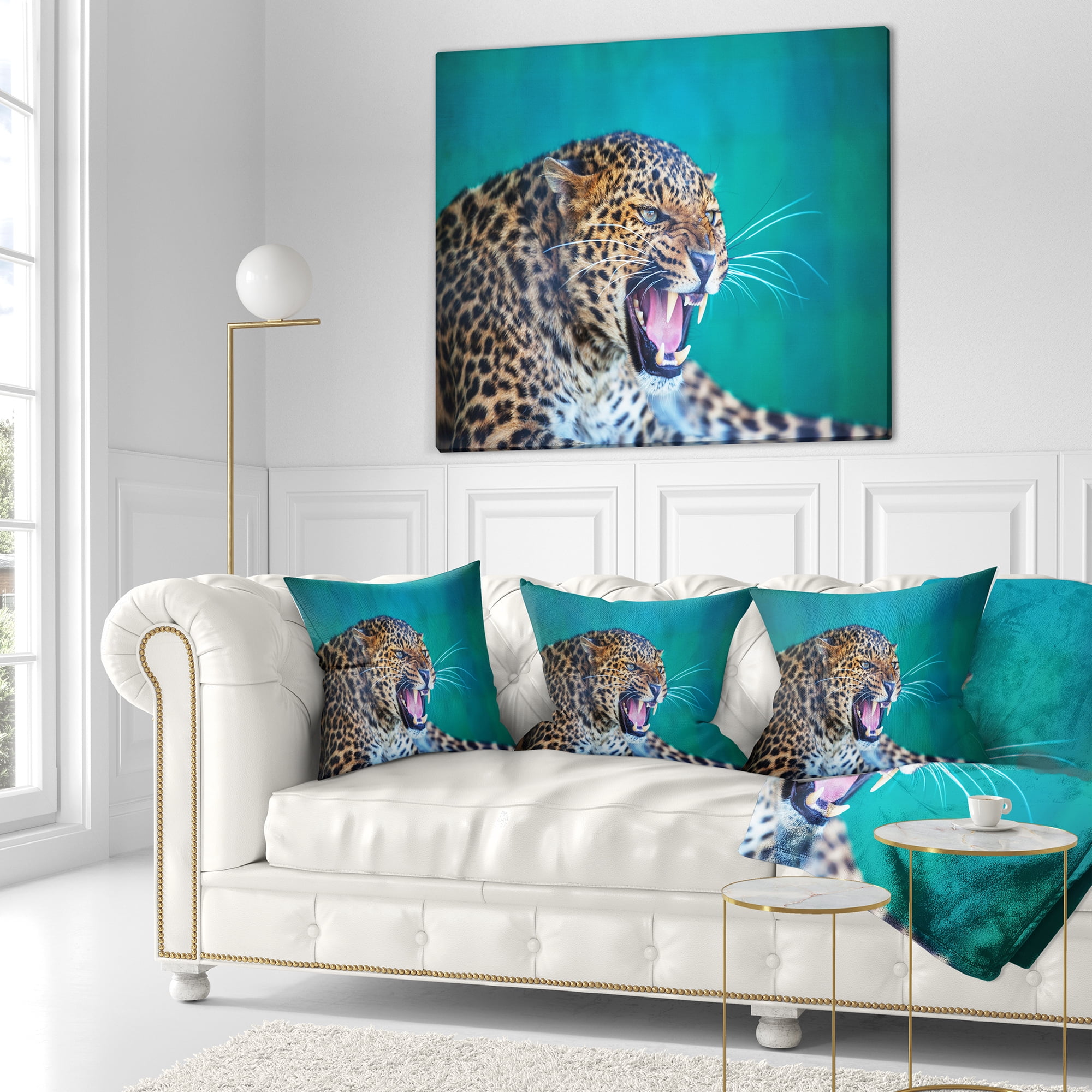 Designart Wild Leopard Close Up View - Abstract Throw Pillow - 16x16