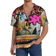 thumbnail image 1 of Balery Graffiti Lamp Urban Scene Camisa Casual de Manga Corta con Botones para Hombre, Texturizada, Estilo Cubano, para Playa, Verano-Small, 1 of 5