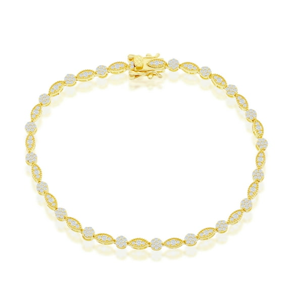 iJewelry2 Gold Plated Sterling Silver Round & Marquise Clear CZ Bridal Tennis Bracelet