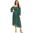 thumbnail image 1 of Womens Casual Boho Long Sleeve Off Shoulder Renaissance Peasant Dress, Green, Small, 1 of 5