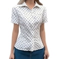 thumbnail image 3 of Women'S Ruched Button Down Shirt Short Sleeve Tie Back Fitted Blouses White M, 3 of 9