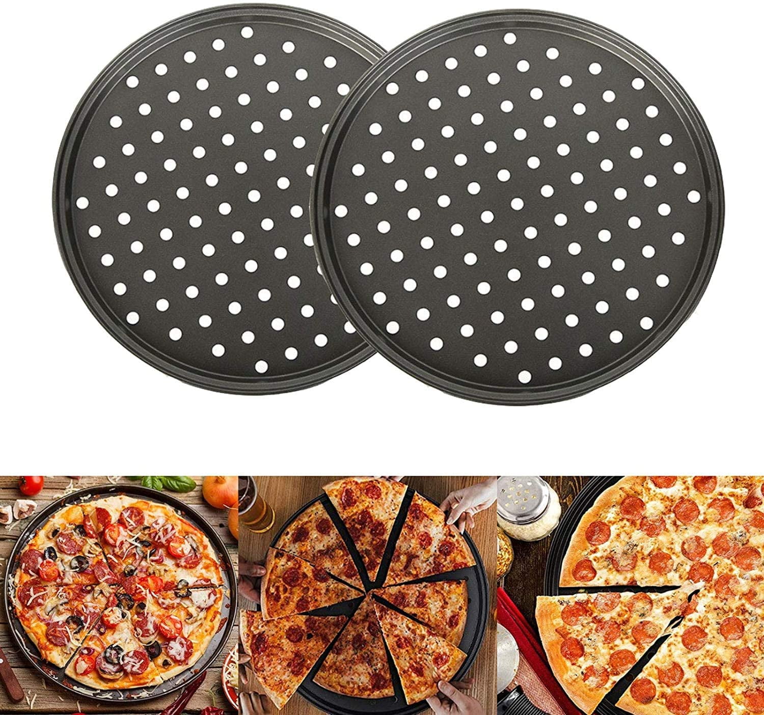 Pizza Pans Nonstick Tray Set Round Carbon Steel Baking Deep Dish Pan Baking Pan 