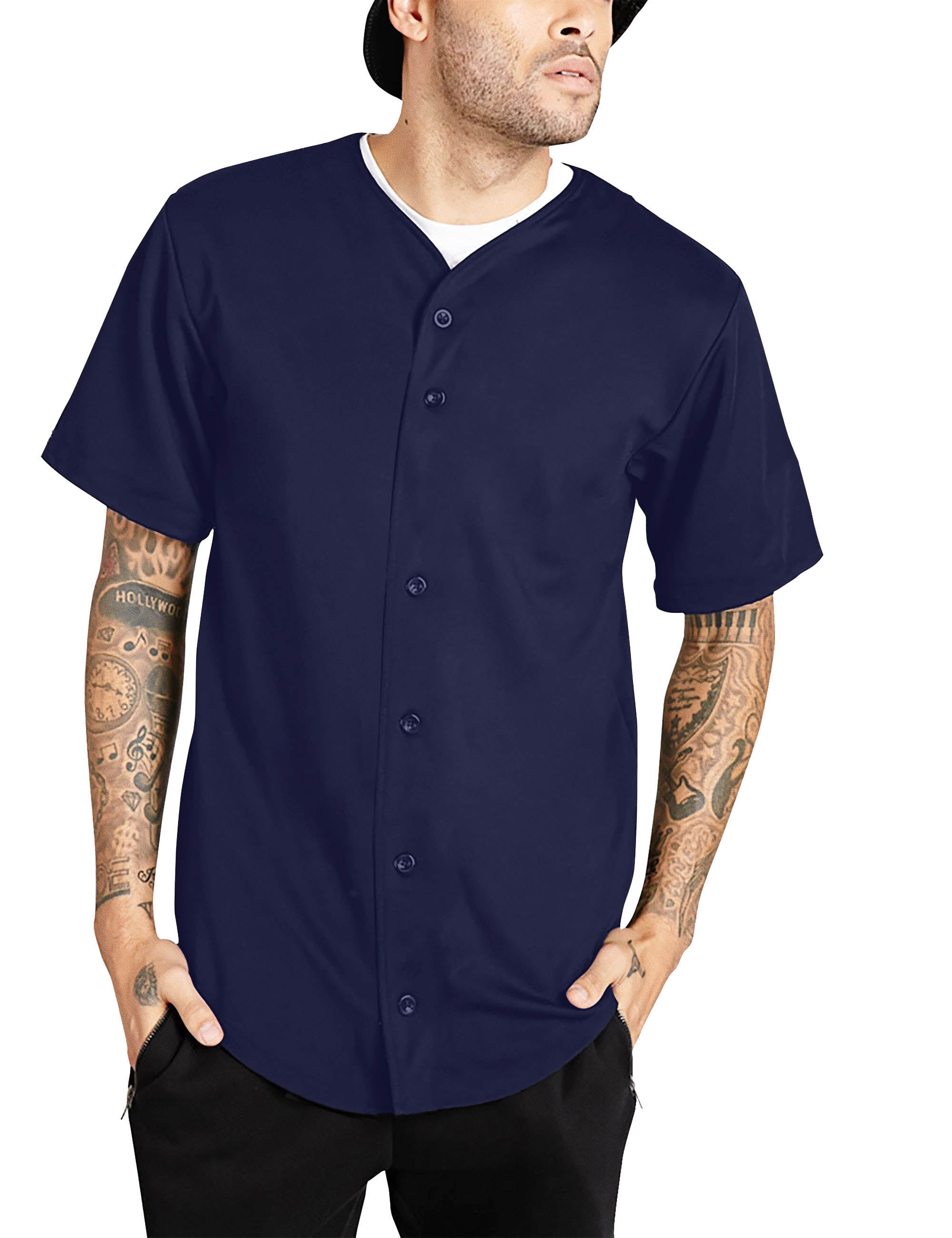 Baseball Jersey T-shirt Full Button Tee Men Blue NWT 