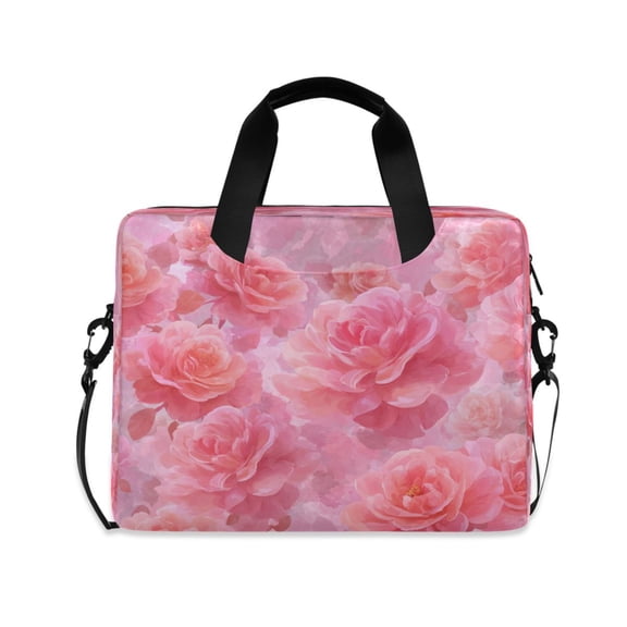 16" Laptop Briefcase, Detachable Anti-Slip Shoulder Strap, Multi-Compartment Work Travel Bag Pale Pink Roses Pattern