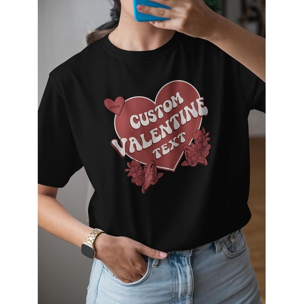 Camiseta estampada de corazón de San Valentín para mujer - 100%, manga corta, informal y cómoda. Para adultos, hombres, mujeres, adolescentes, jóvenes.