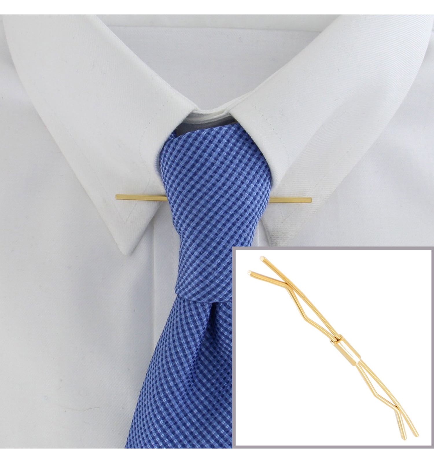 Gold Tone Square Collar Bar Clip Mens Adult Male