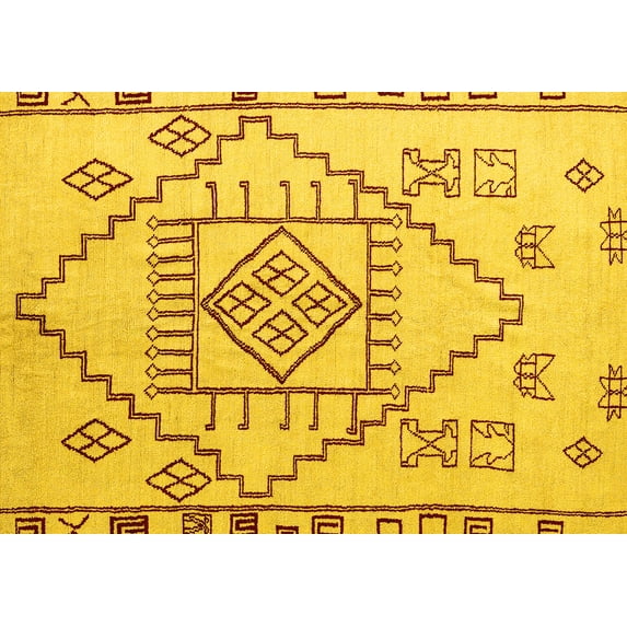 Ahgly Company Machine Washable Indoor Rectangle Solid Yellow Modern Area Rugs, 8' x 10'